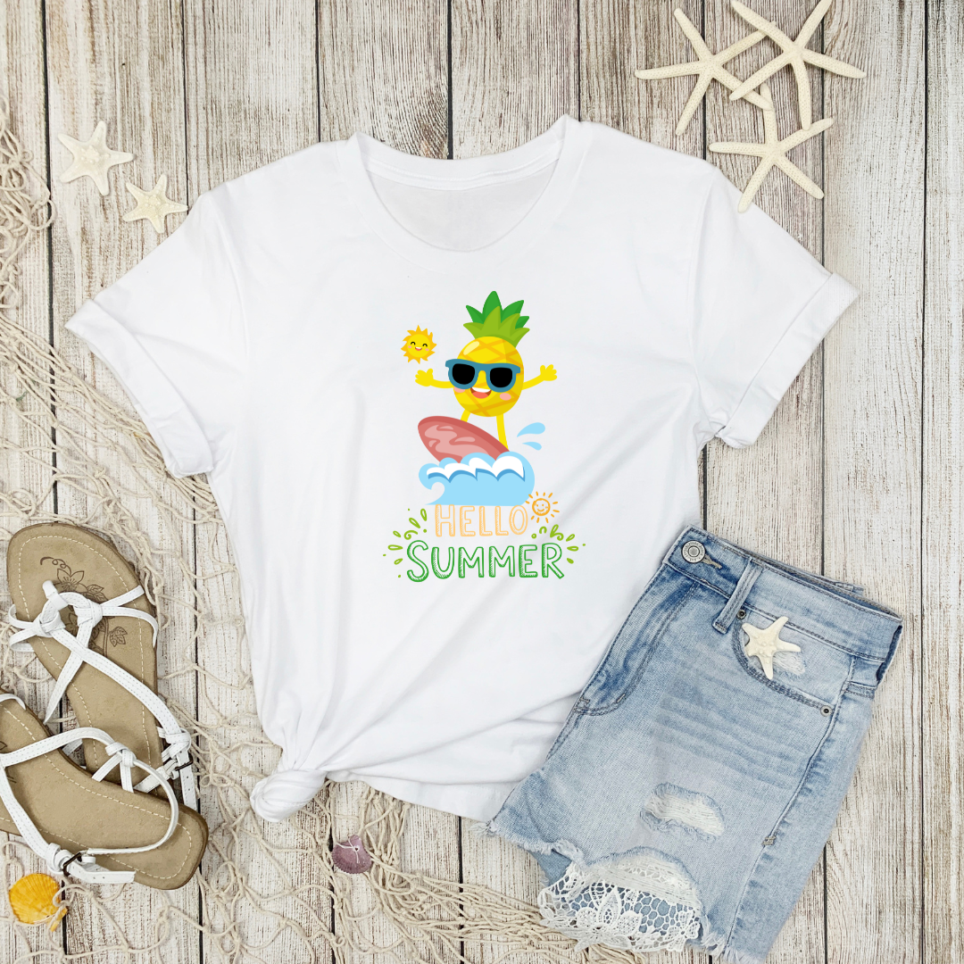 Surfer Pineapple Hello Summer Unisex T-Shirt