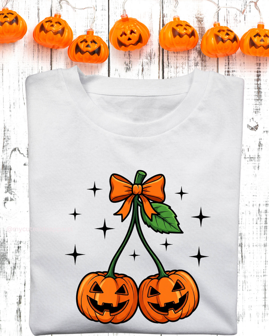 Halloween 2025 Pumpkin Cherries Unisex T-Shirt