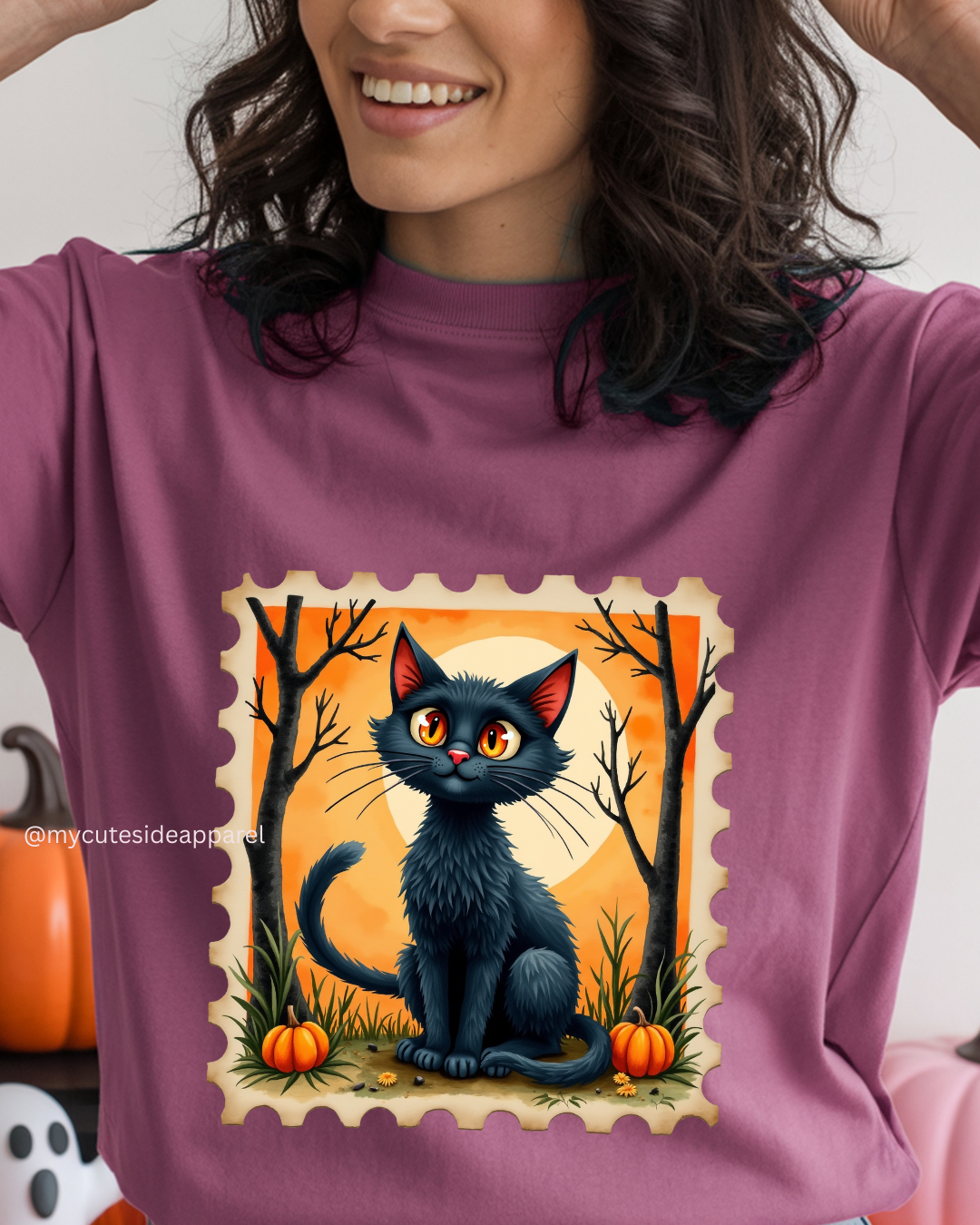 Halloween 2025 Black Cat stamp Unisex T-Shirt